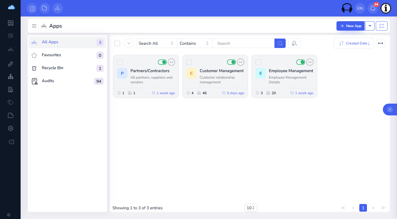 The Apps page with Partners/Contractors, Customer Management and Employee Management
