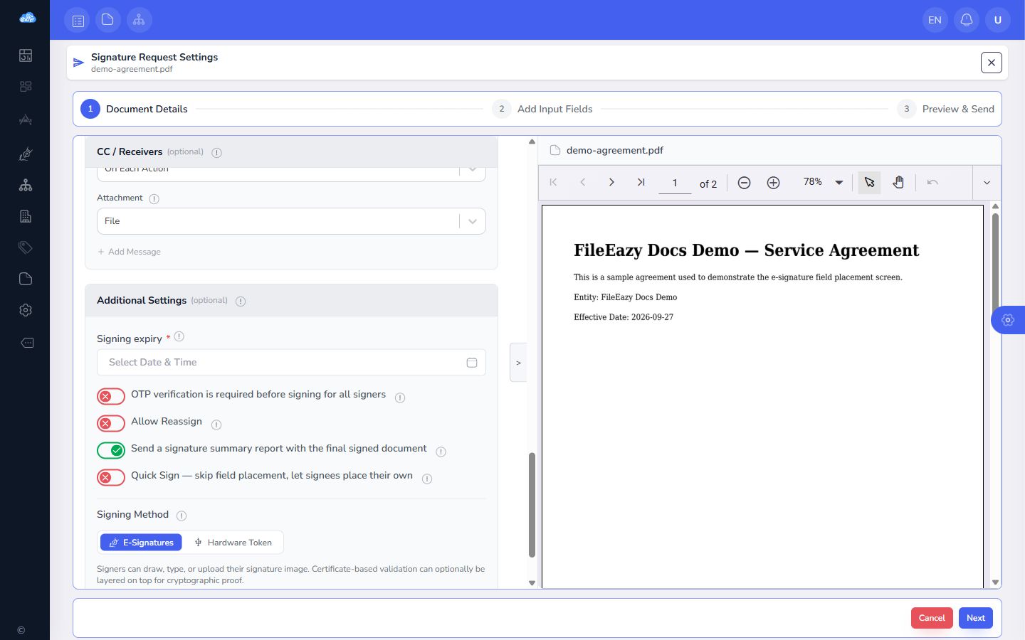 Signing methods, OTP & certificates